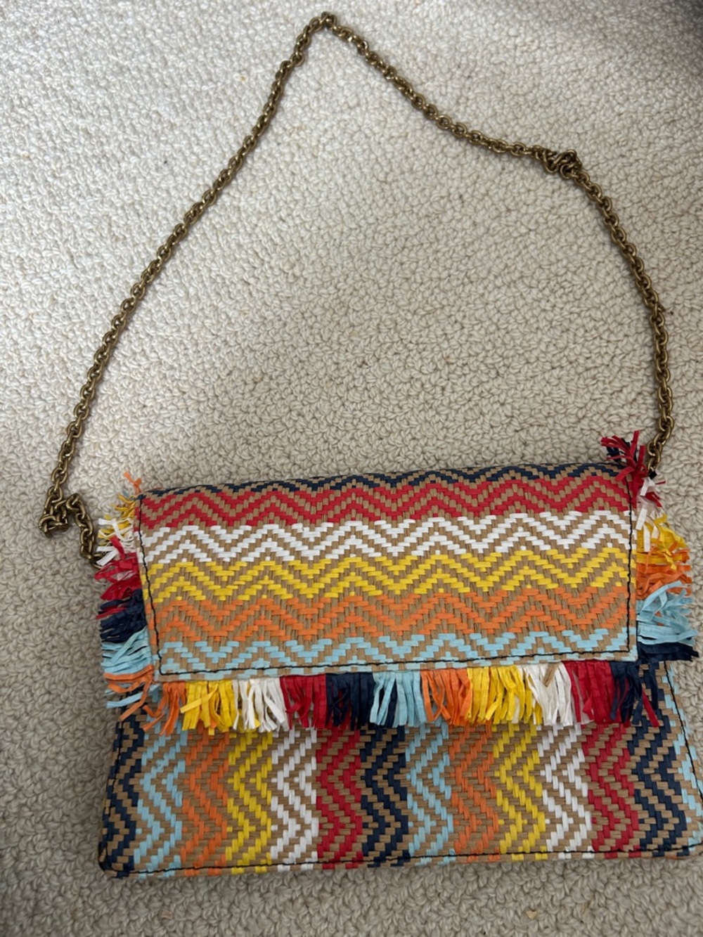 J CREW NWT Colorful Chevron Fringe Crossbody Bag - Multicolor